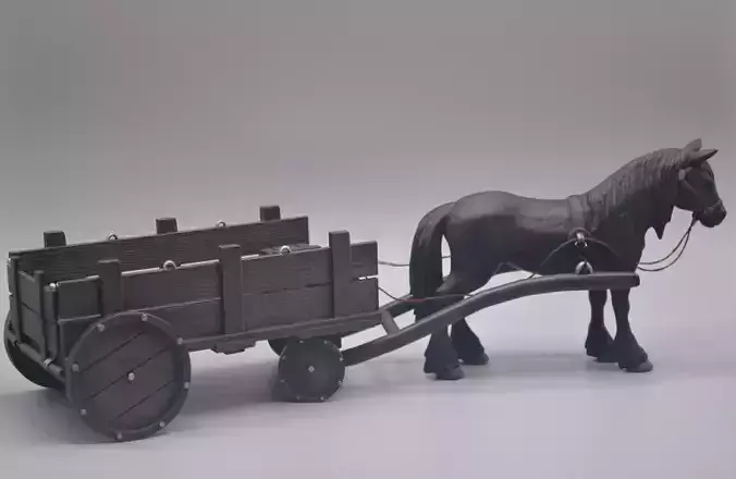 Wooden cart and horse STL