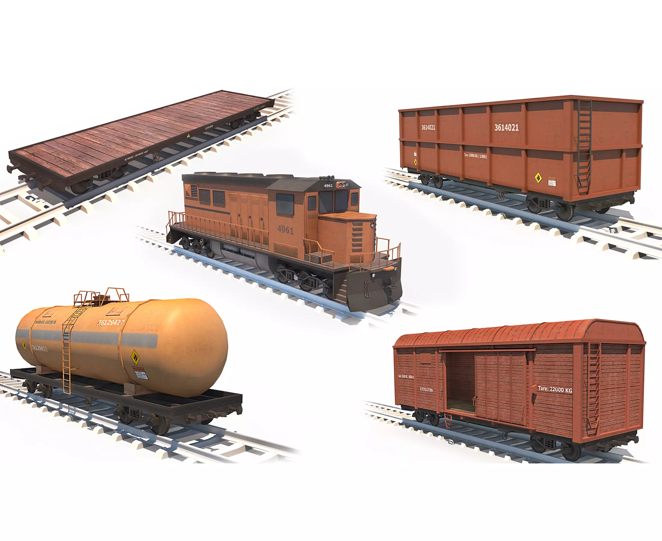 Cargo Train Pack Low-poly 3D model_0