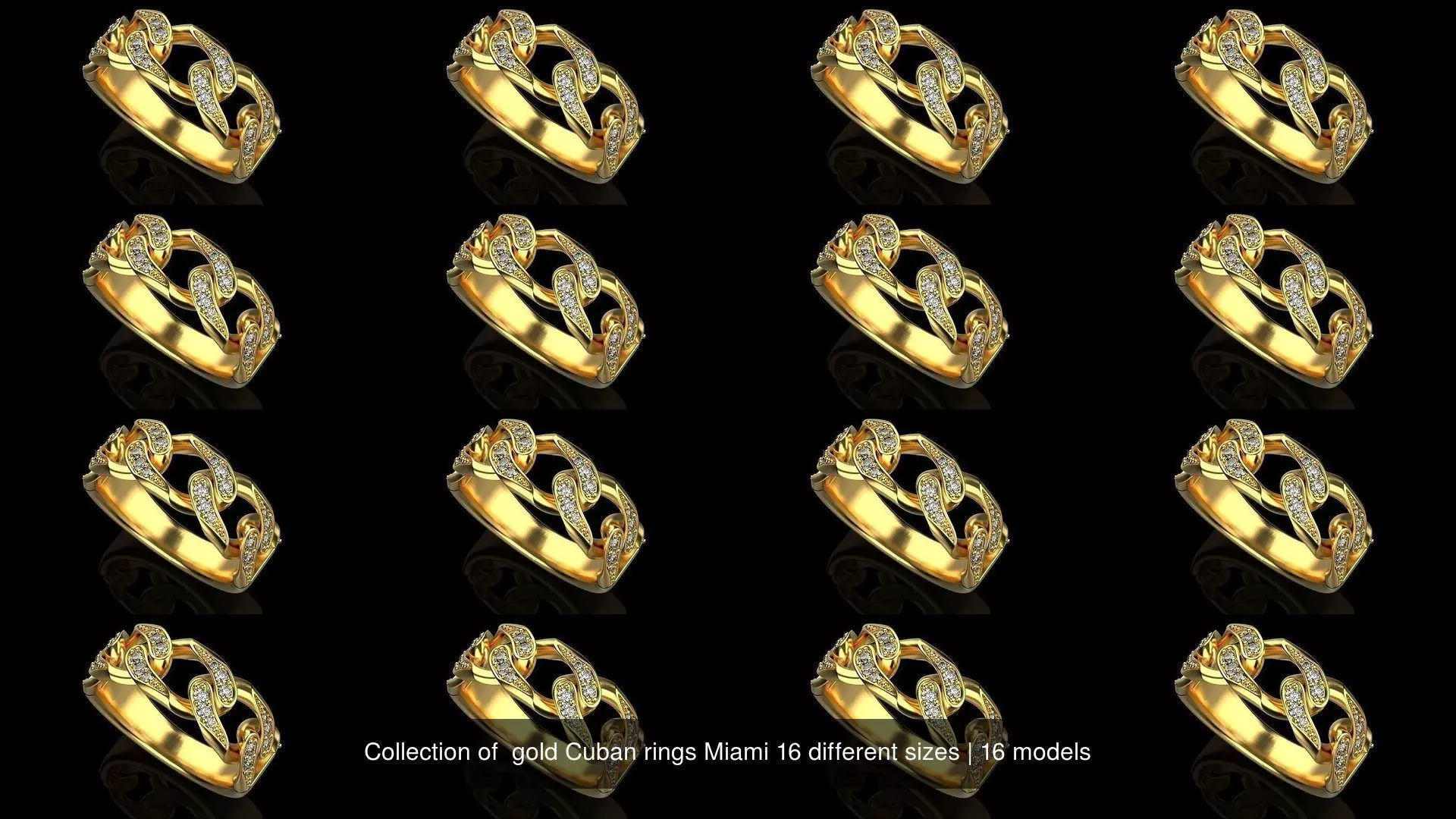 Collection of gold Cuban rings Miami 16 different sizes _0