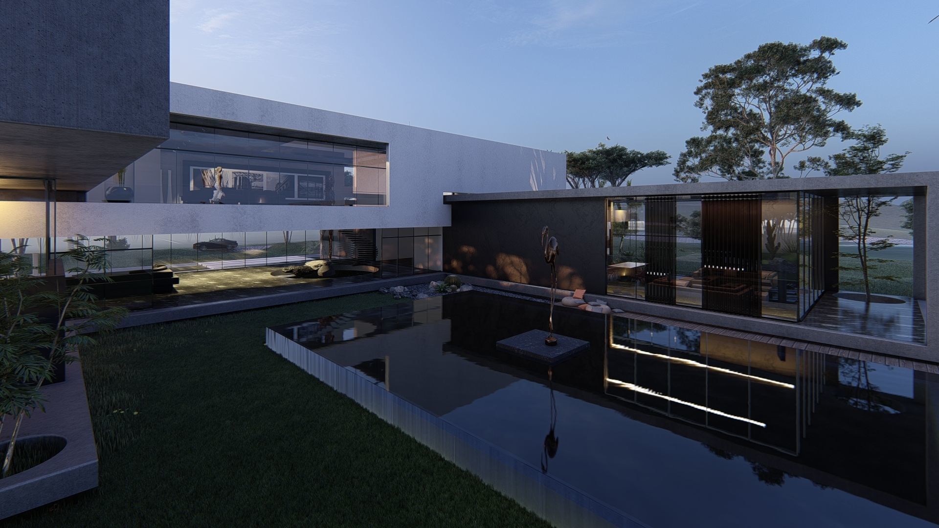 Modern beach house with 3d grass Revit free basic furniture 3D model_4