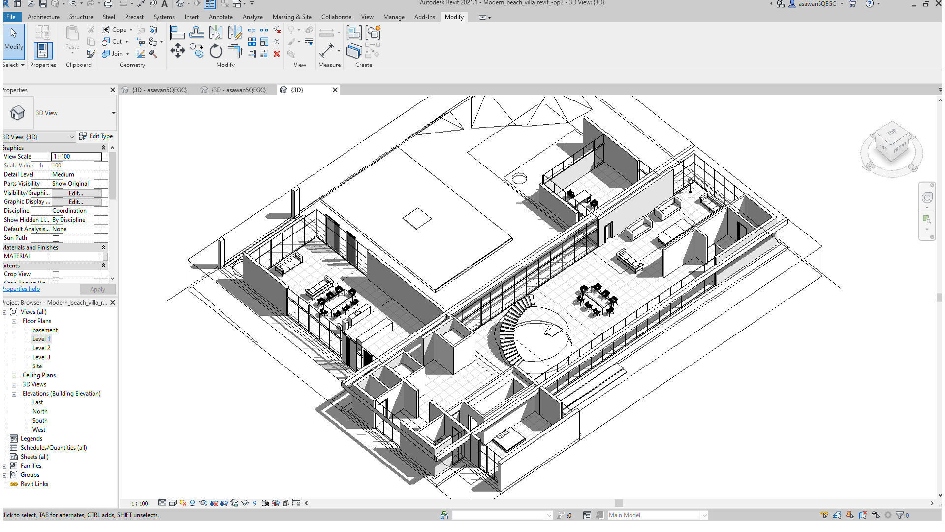 Modern beach house with 3d grass Revit free basic furniture 3D model_10