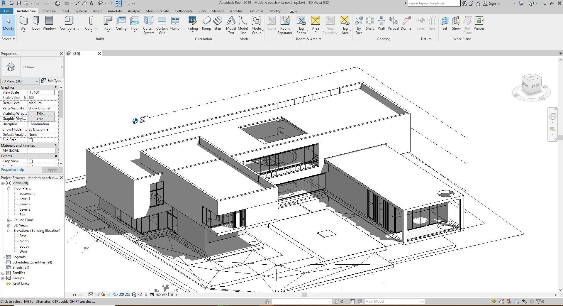 Modern beach house with 3d grass Revit free basic furniture 3D model_17