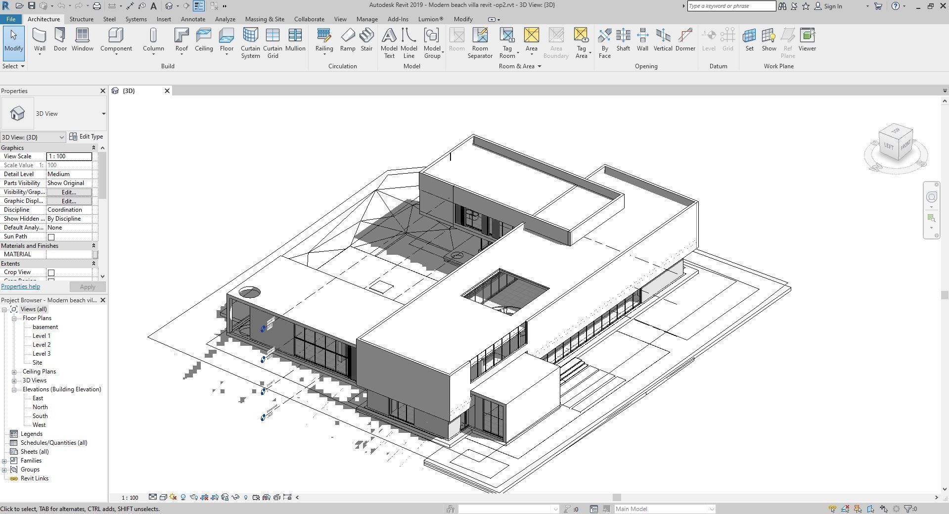 Modern beach house with 3d grass Revit free basic furniture 3D model_18