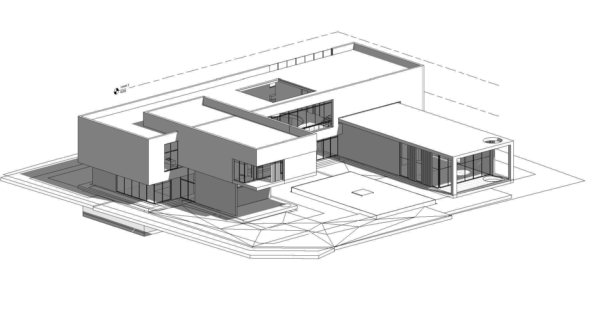 Modern beach house with 3d grass Revit free basic furniture 3D model_1