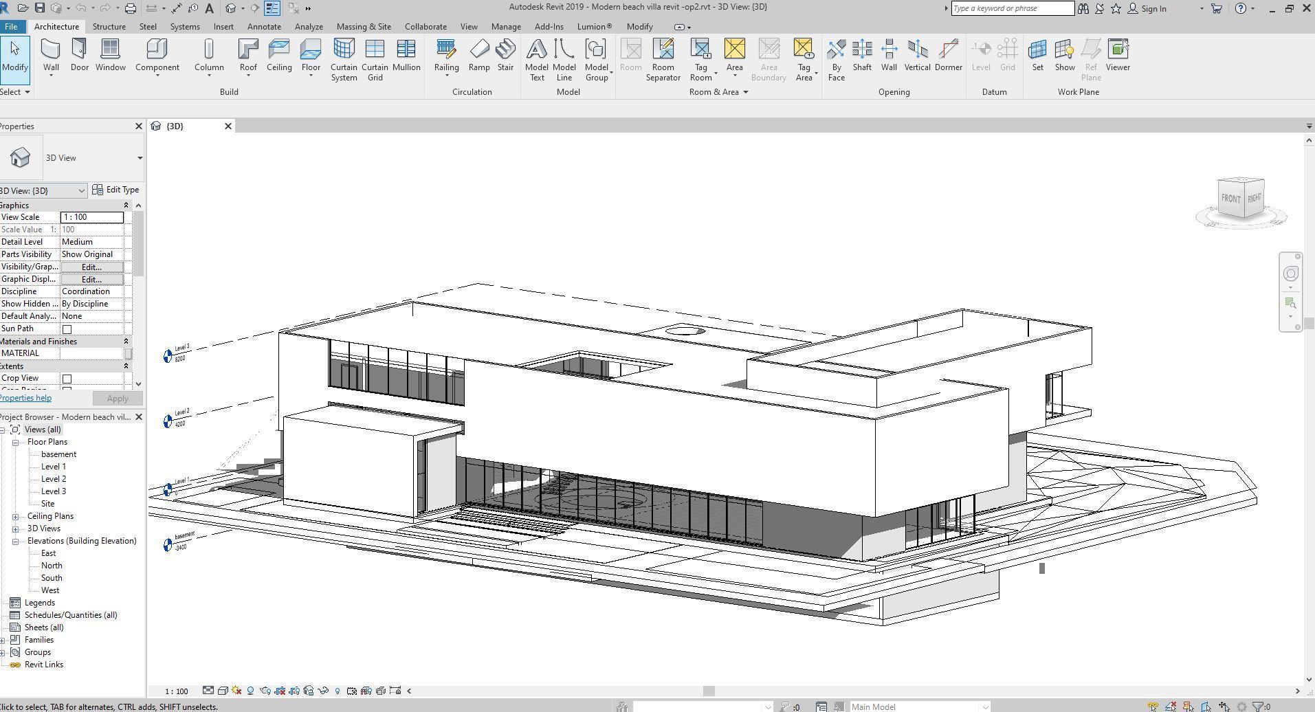 Modern beach house with 3d grass Revit free basic furniture 3D model_15