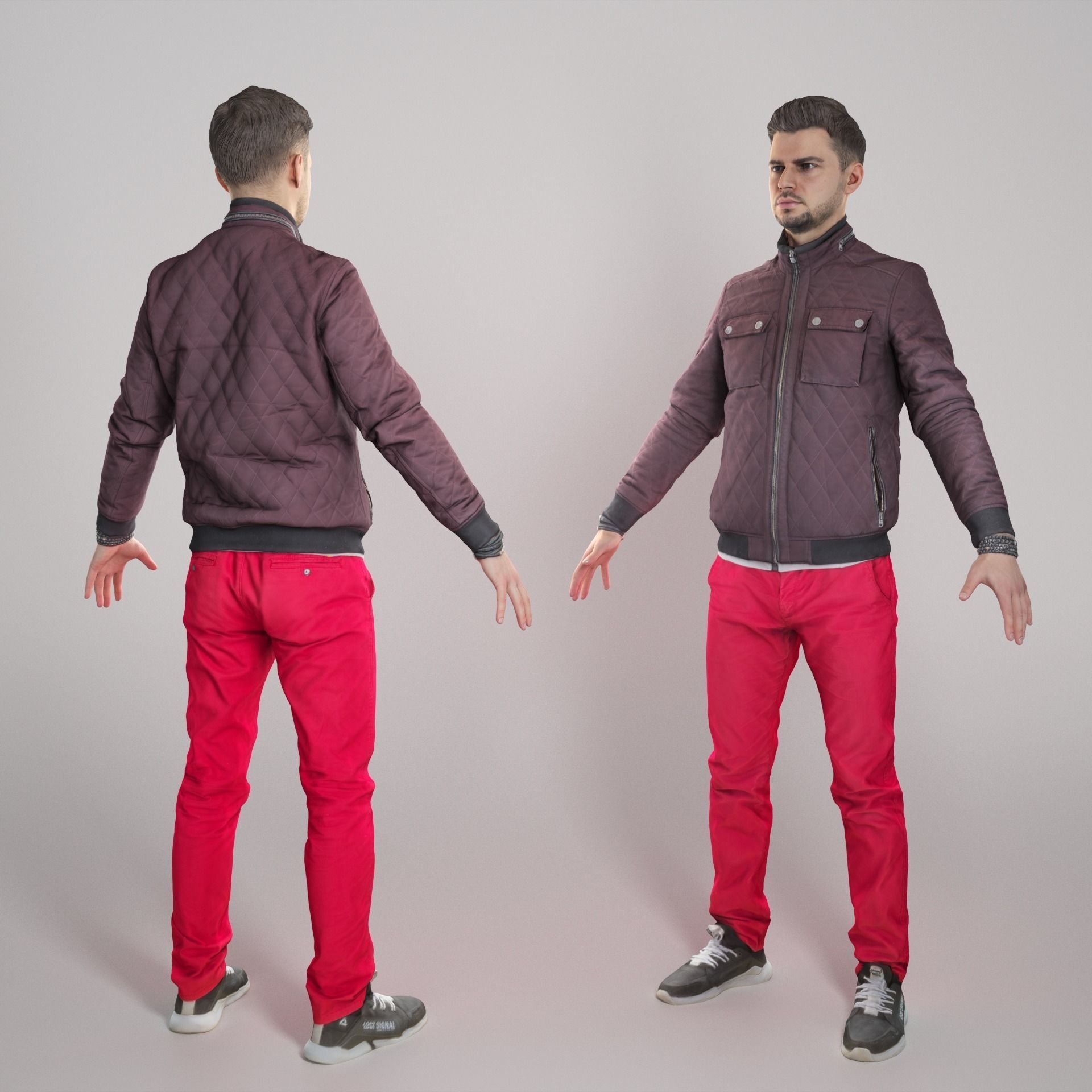 Man in red pants ready for animation 350 Low-poly 3D model_1