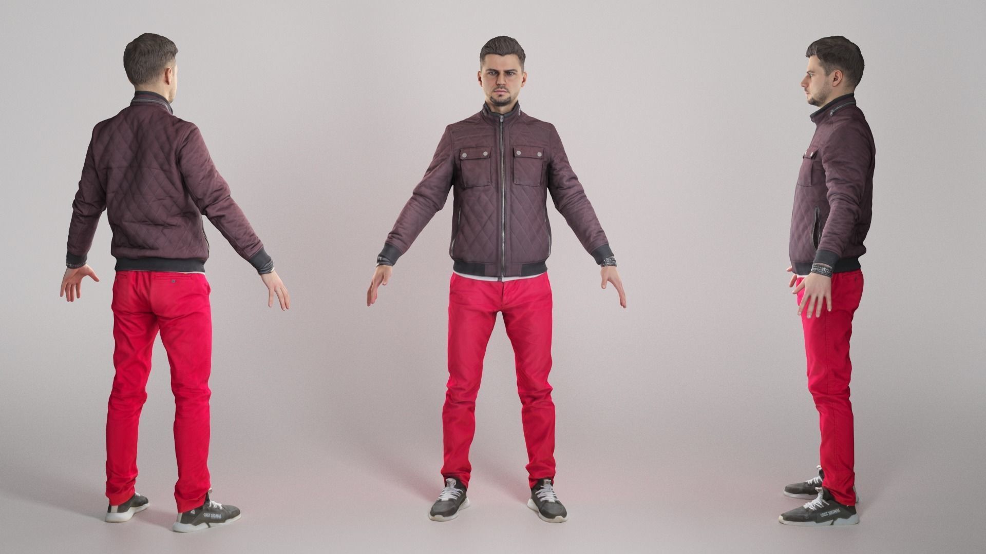 Man in red pants ready for animation 350 Low-poly 3D model_2
