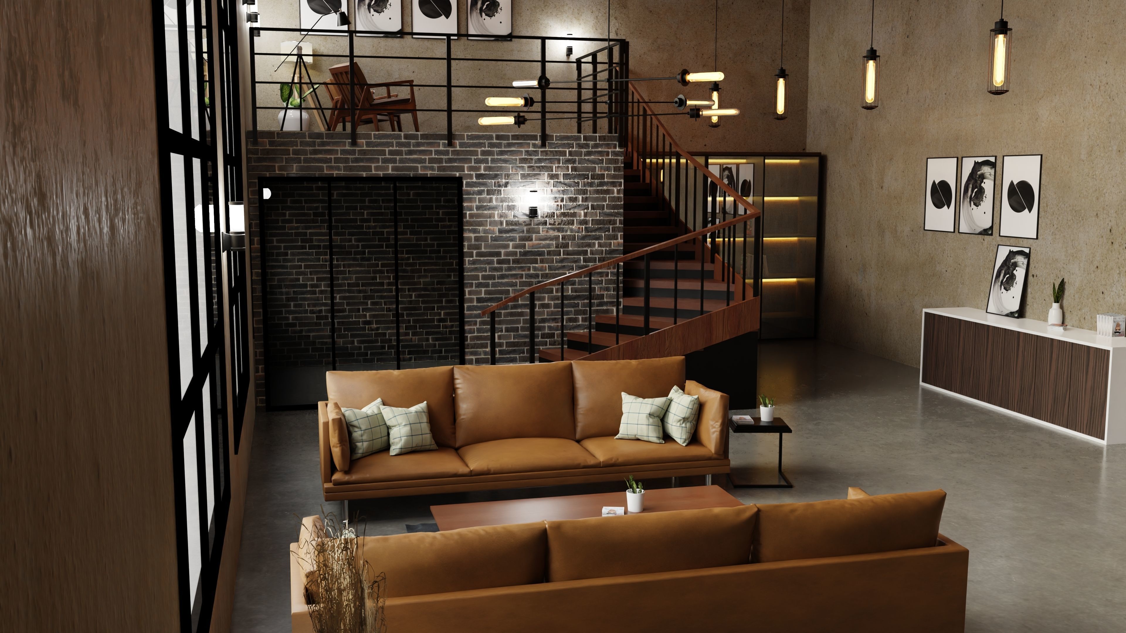 industrial house interior 3D model_1