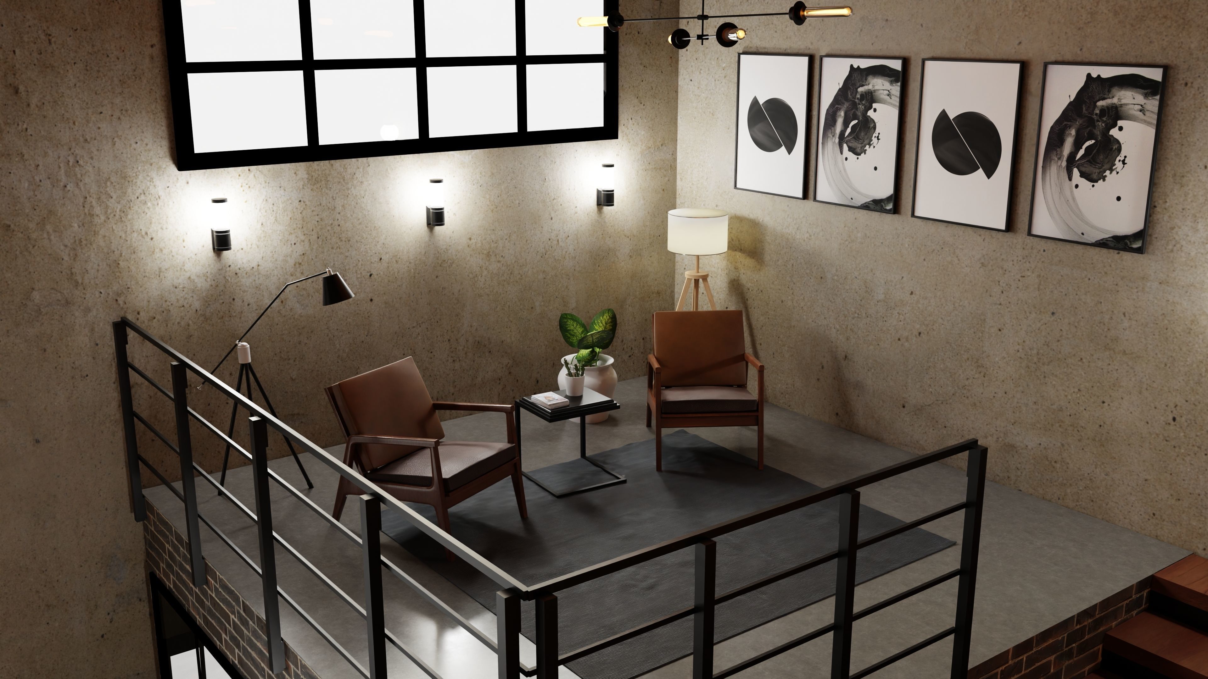industrial house interior 3D model_4