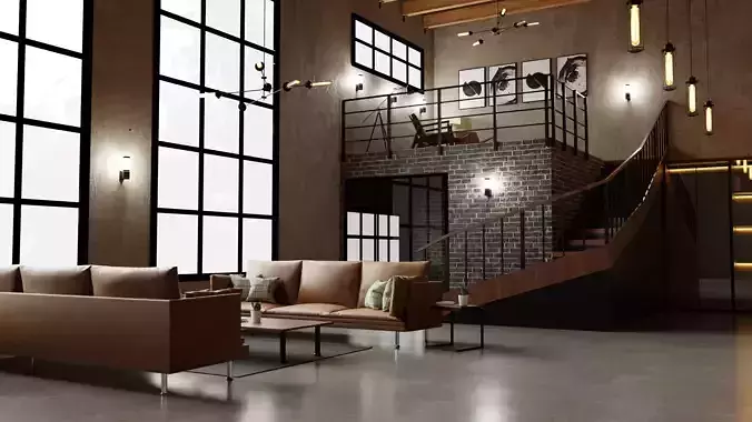 industrial house interior 3D model