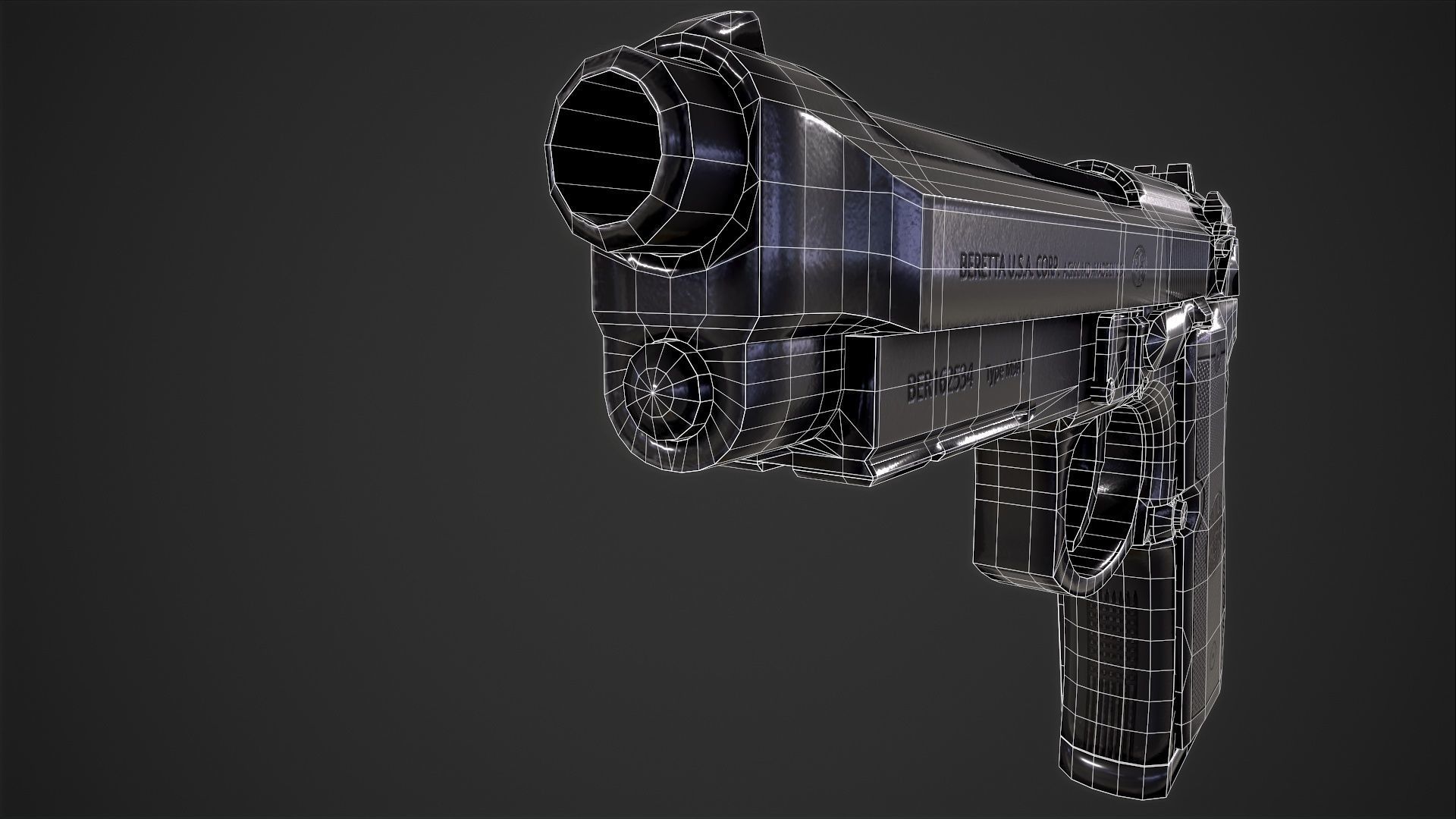 Beretta M9A1 Tactical Pistol Low-poly 3D model_7