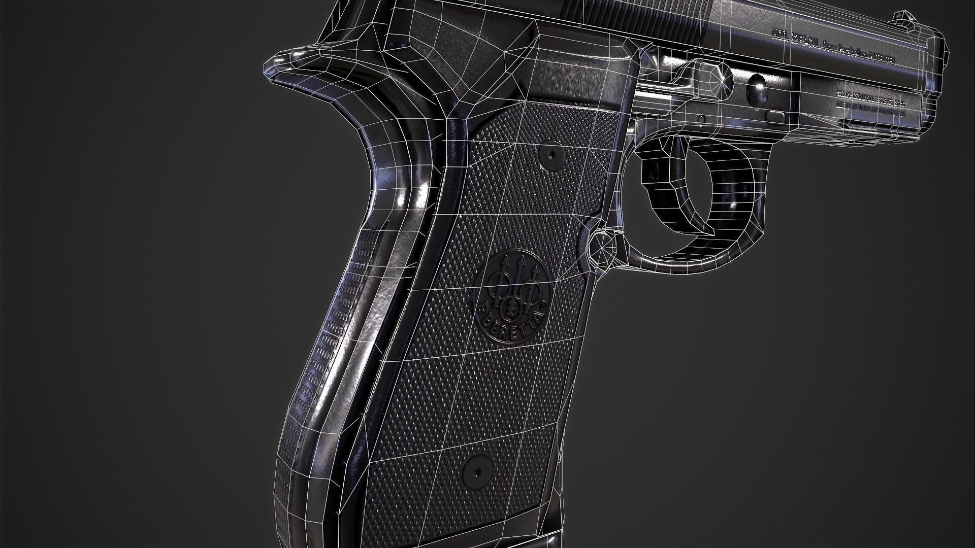 Beretta M9A1 Tactical Pistol Low-poly 3D model_9