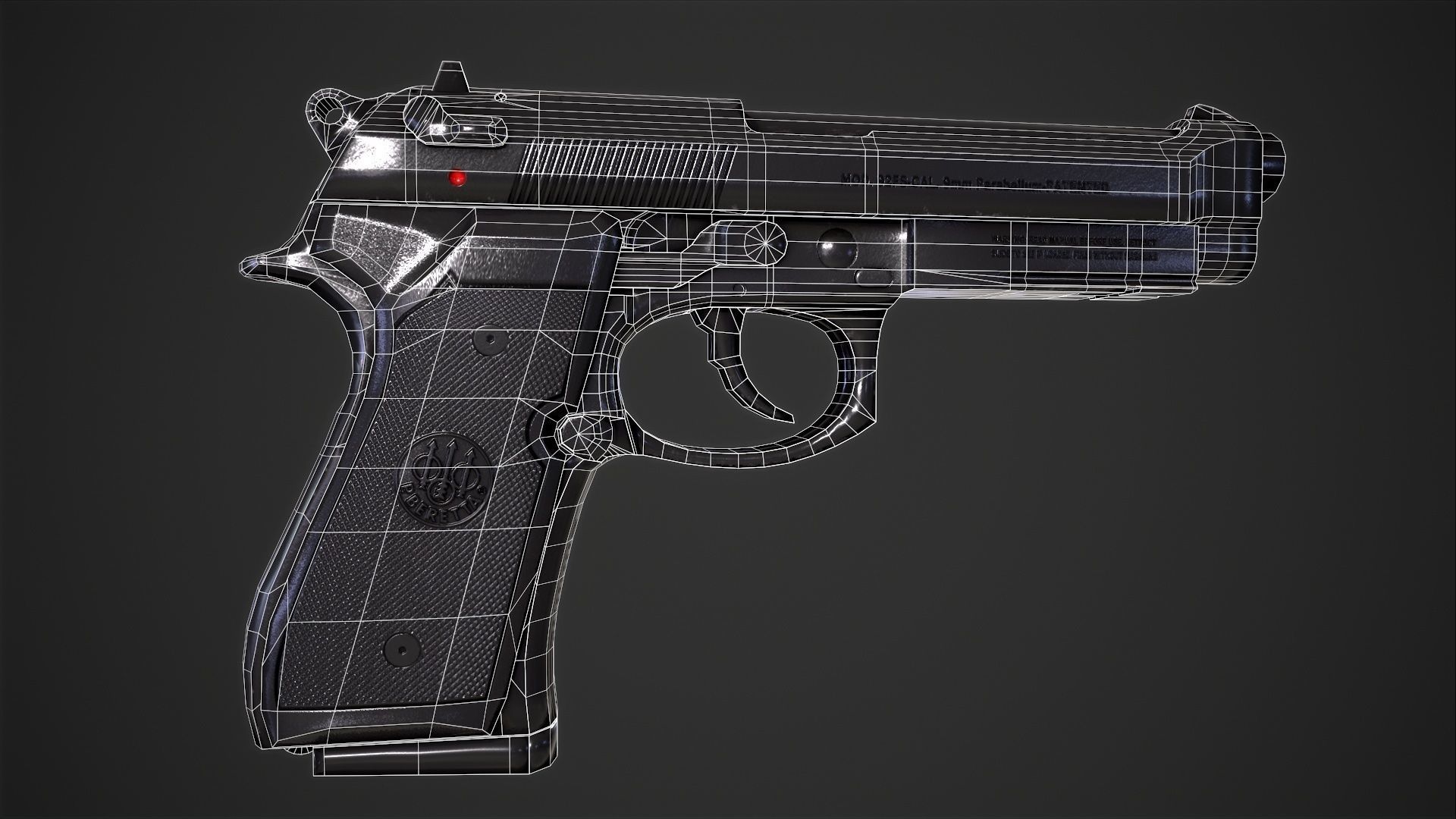 Beretta M9A1 Tactical Pistol Low-poly 3D model_5