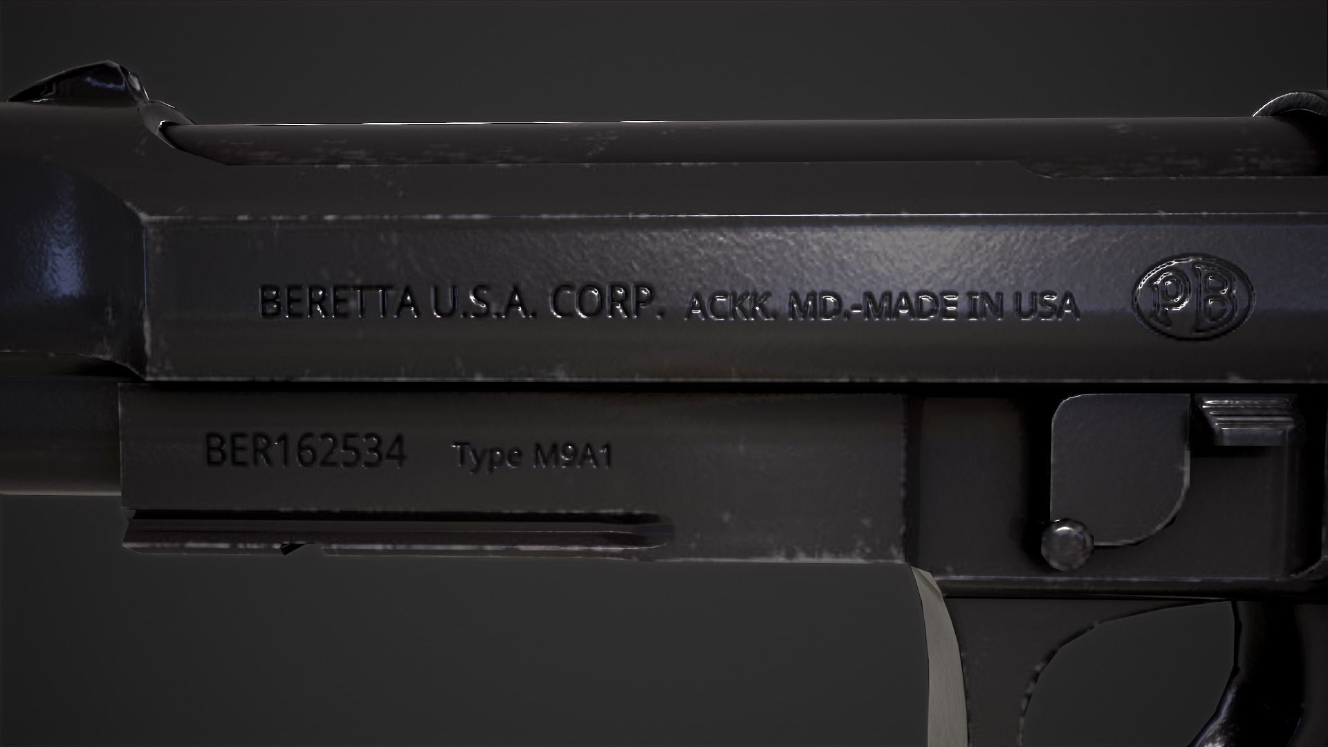 Beretta M9A1 Tactical Pistol Low-poly 3D model_17