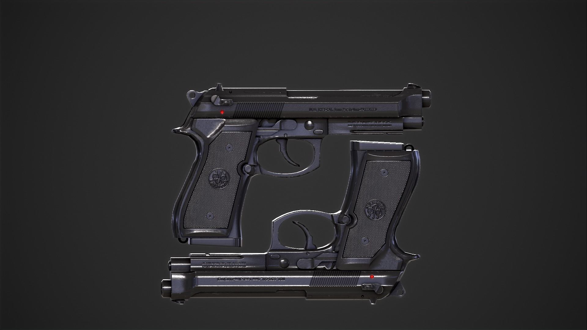 Beretta M9A1 Tactical Pistol Low-poly 3D model_2