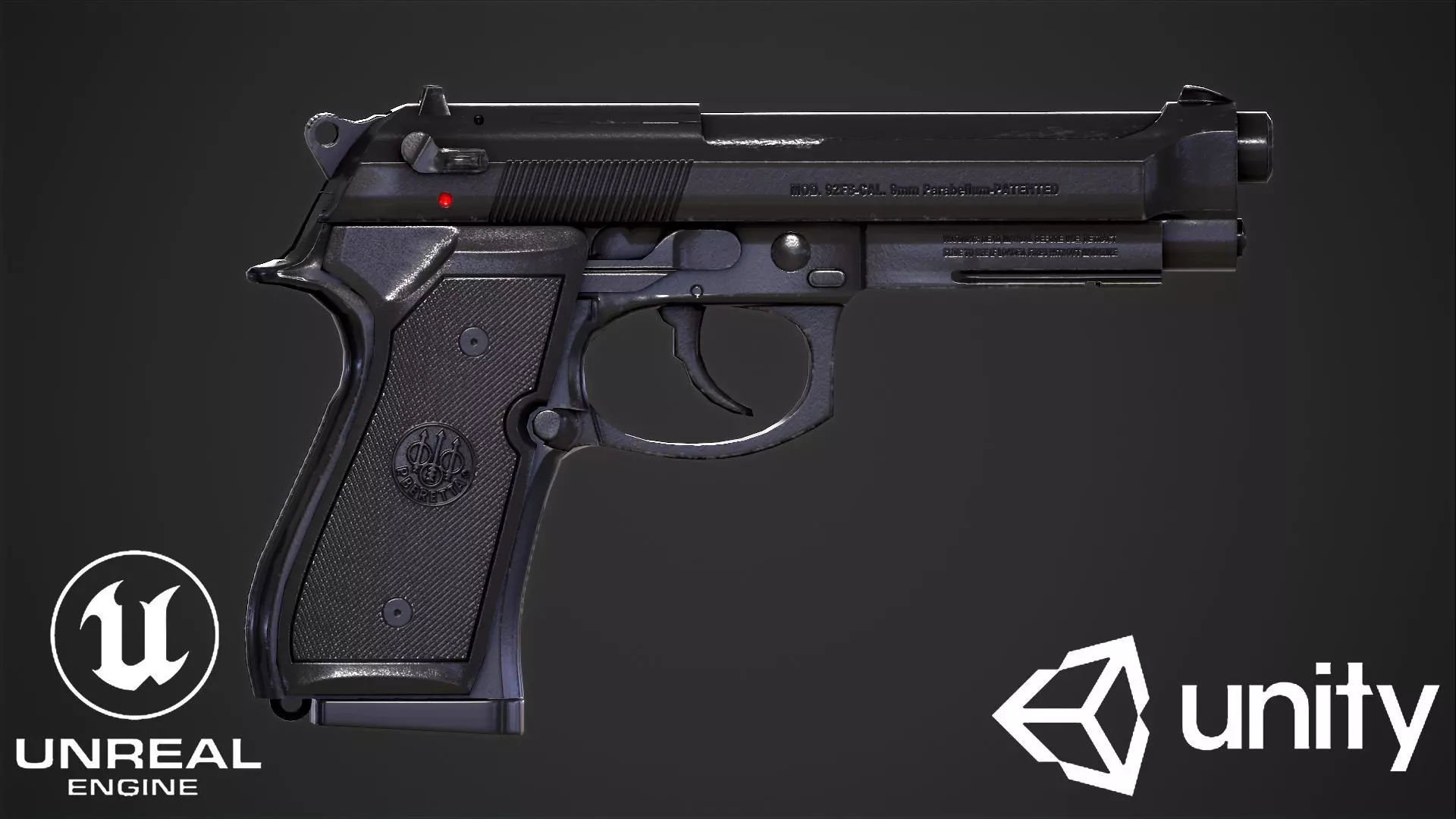 Beretta M9A1 Tactical Pistol Low-poly 3D model_0