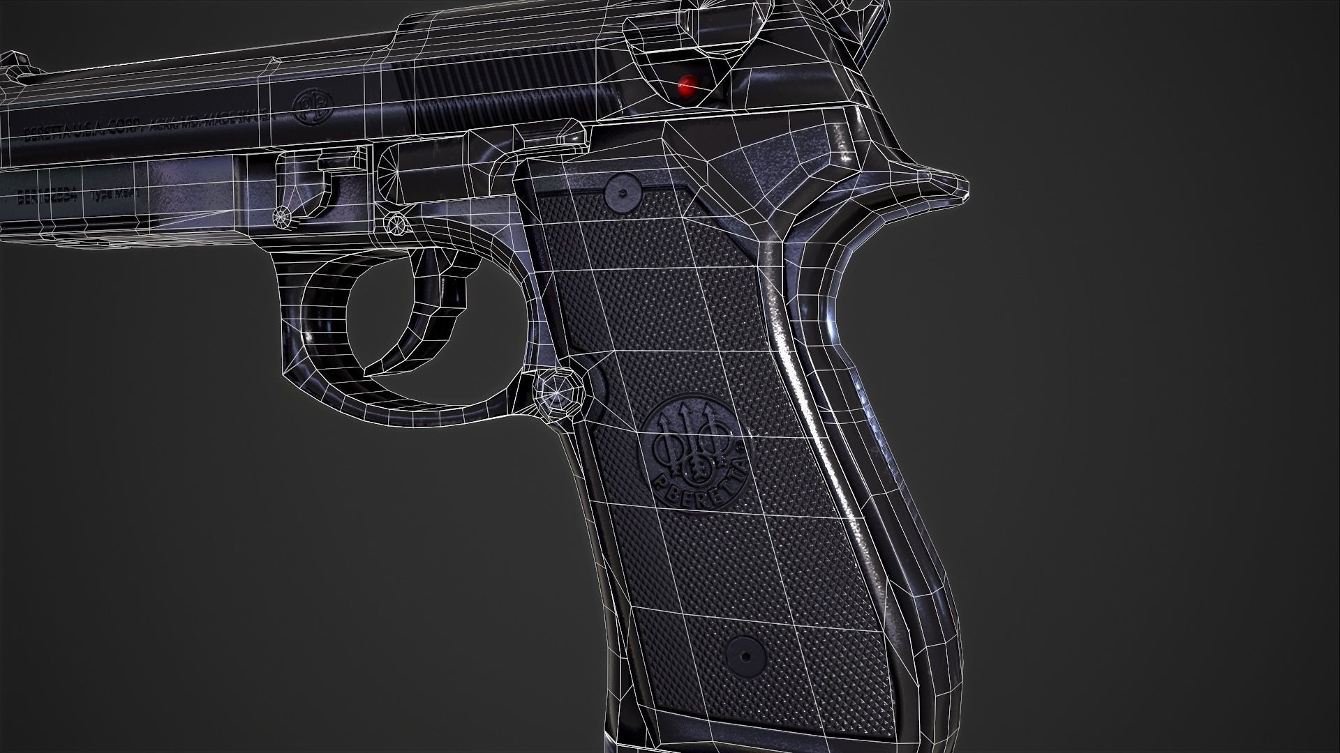 Beretta M9A1 Tactical Pistol Low-poly 3D model_11