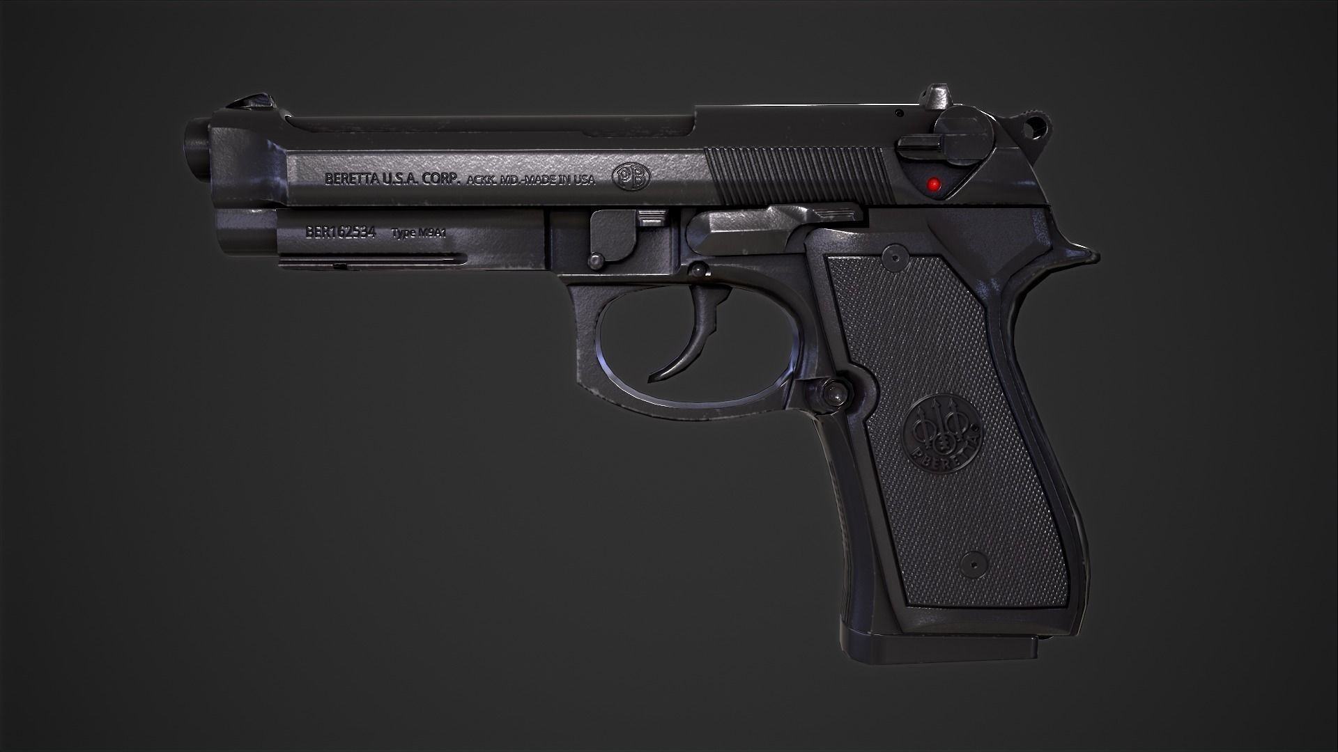 Beretta M9A1 Tactical Pistol Low-poly 3D model_4
