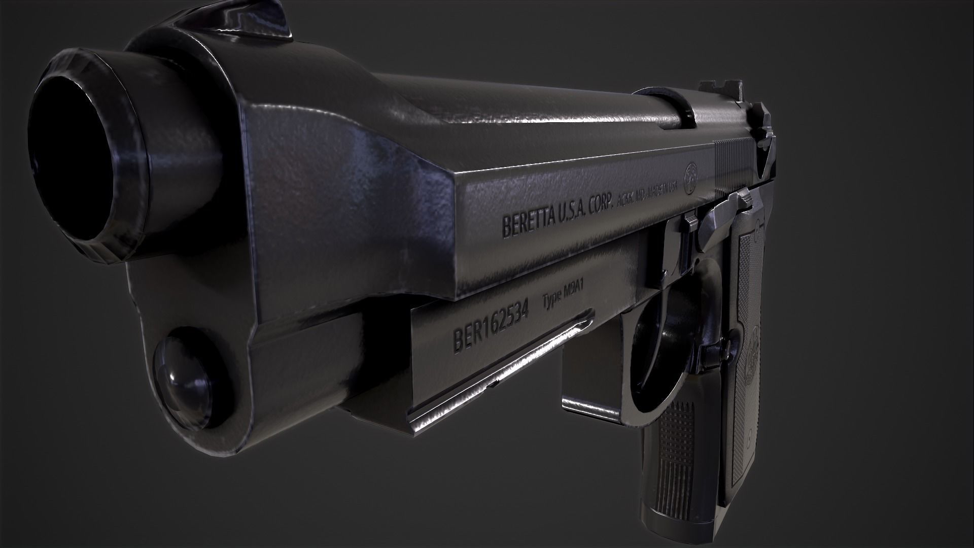 Beretta M9A1 Tactical Pistol Low-poly 3D model_16