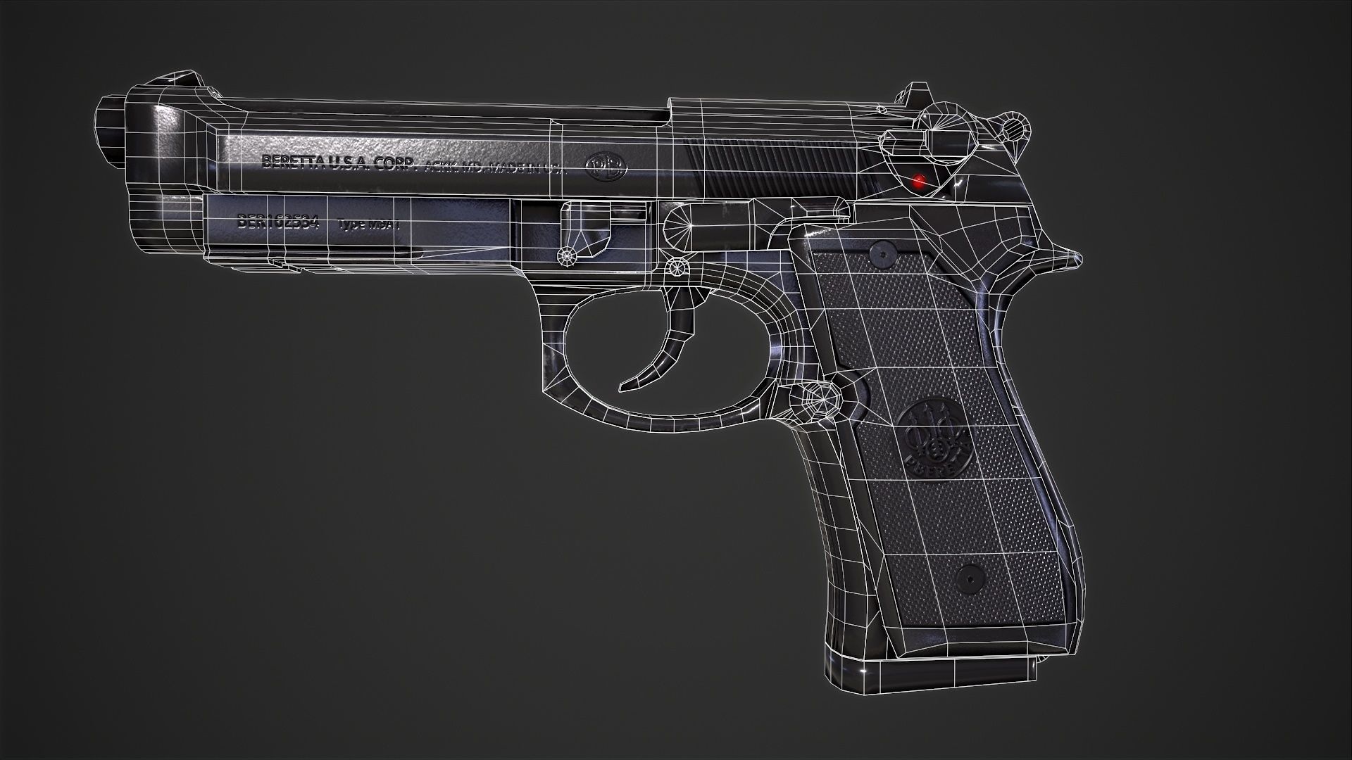 Beretta M9A1 Tactical Pistol Low-poly 3D model_3