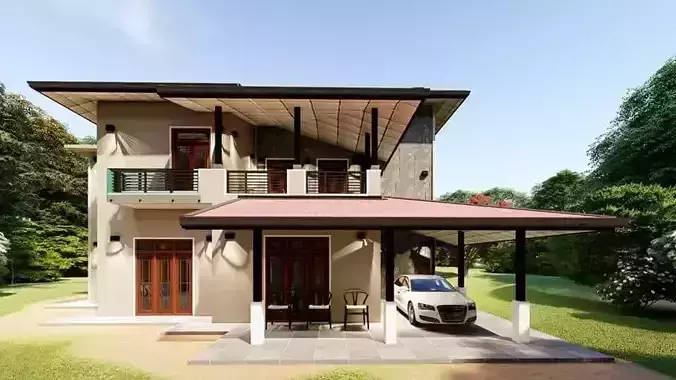3D HOME house with car parked
