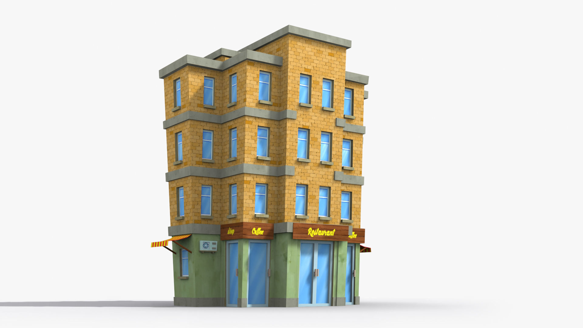 Cartoon Building x17 Low-poly 3D model_2