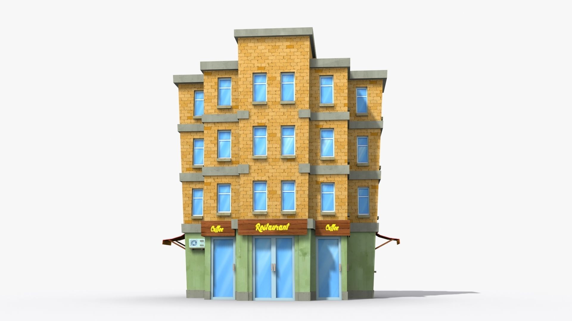 Cartoon Building x17 Low-poly 3D model_1