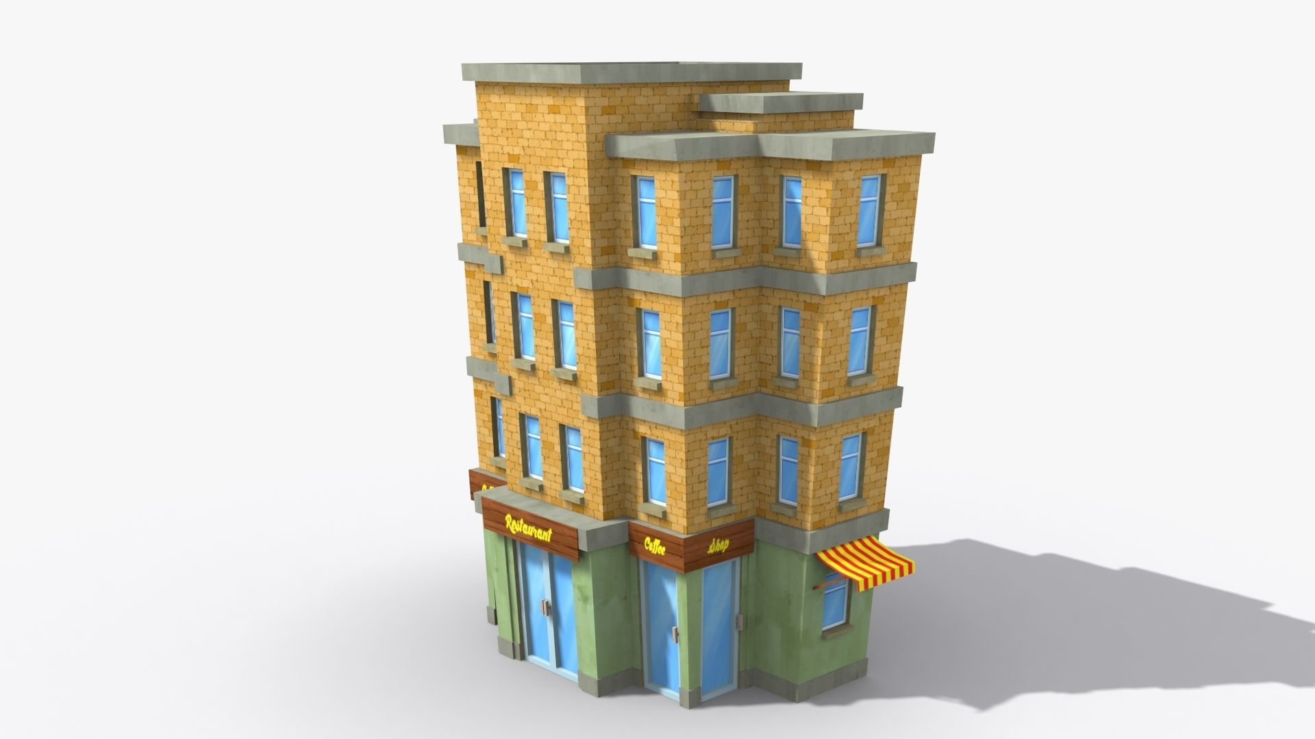 Cartoon Building x17 Low-poly 3D model_4