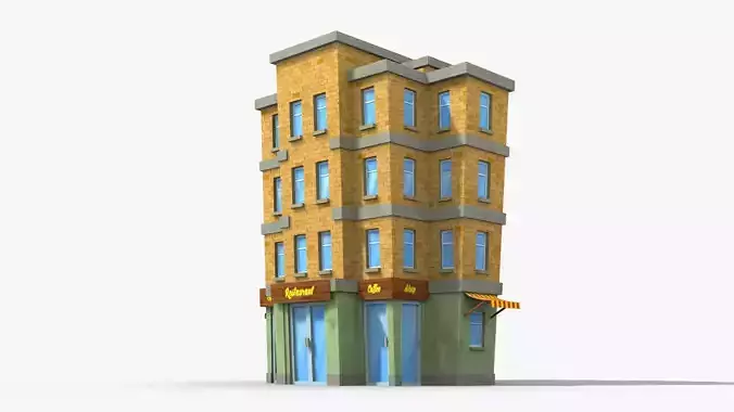 Cartoon Building x17 Low-poly 3D model
