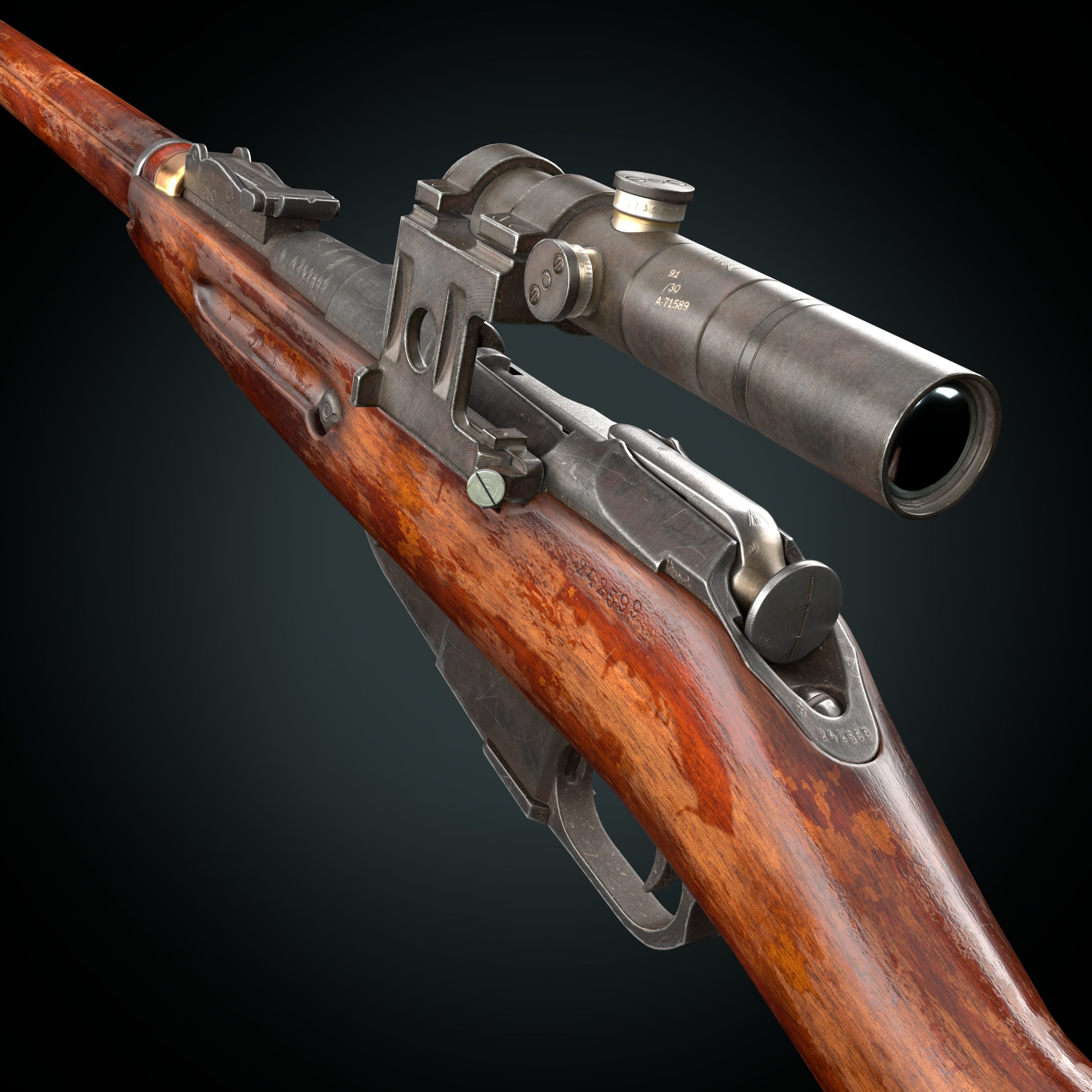 Mosin Nagant Sniper Rifle Low-poly 3D model