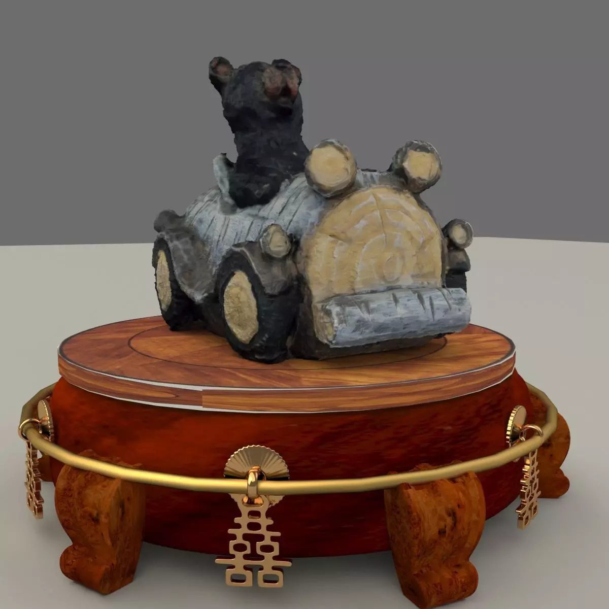 Chinese display stand with bear car 3D model_0