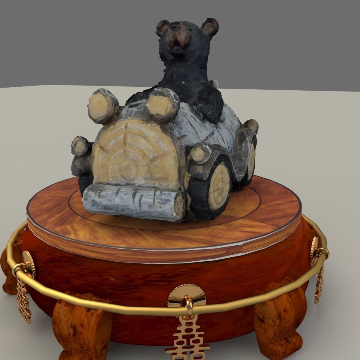 Chinese display stand with bear car 3D model_2