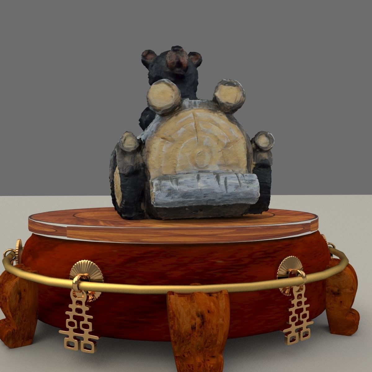 Chinese display stand with bear car 3D model_3