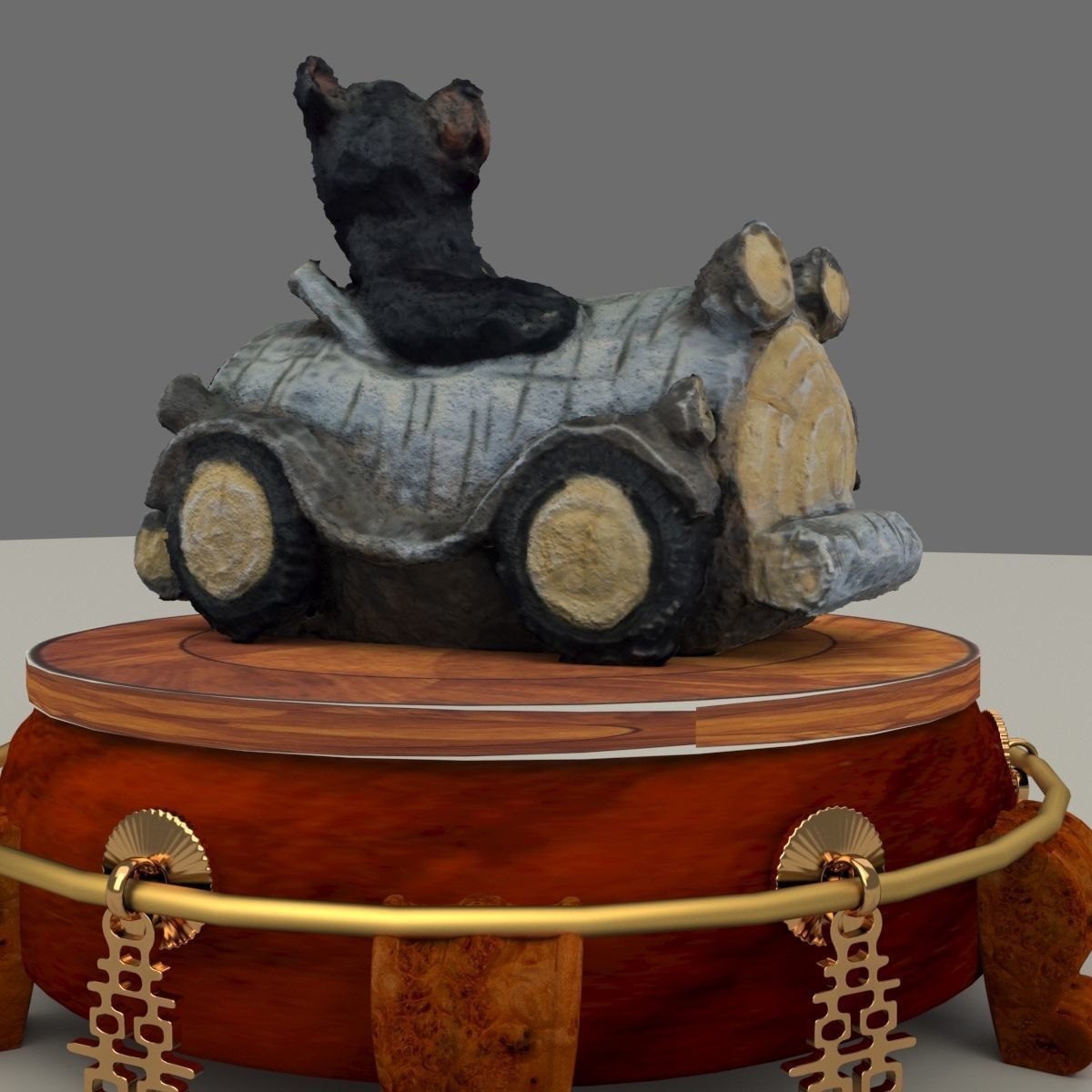 Chinese display stand with bear car 3D model_1