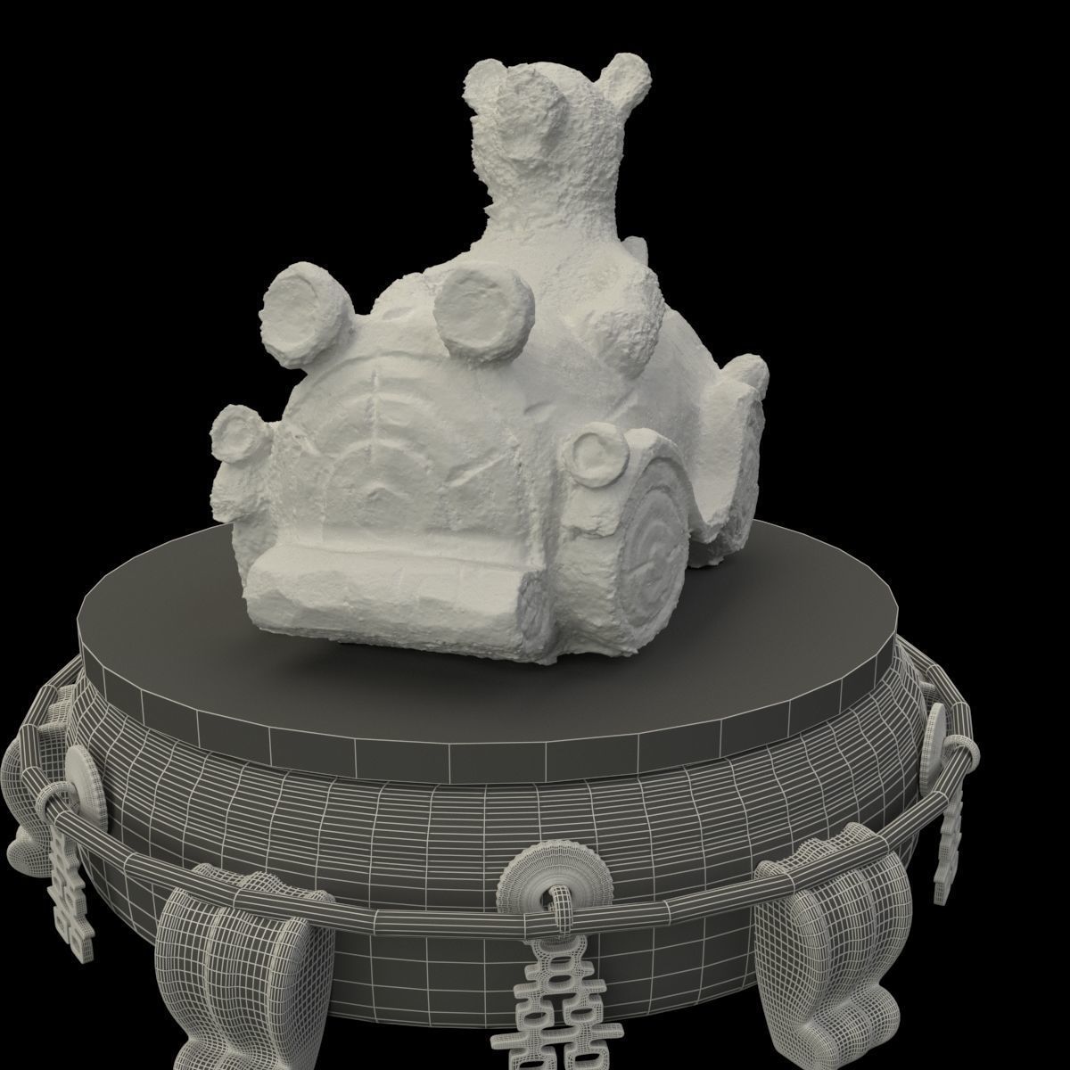Chinese display stand with bear car 3D model_5