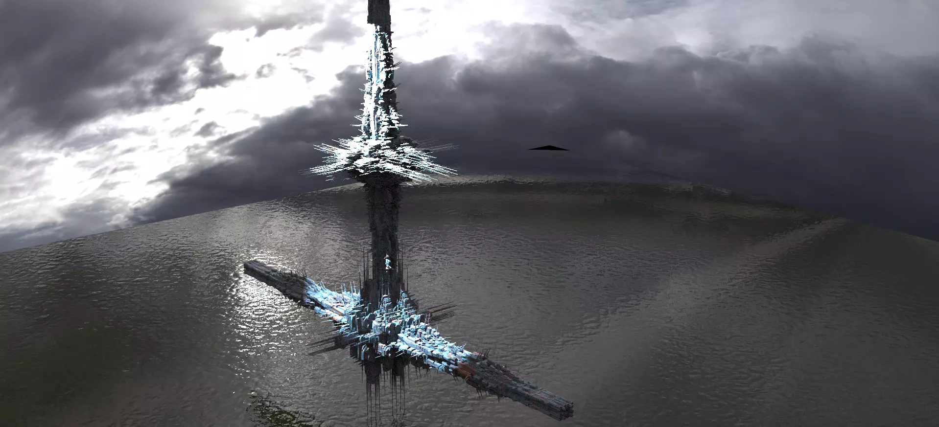 Floating Spaceport in the cloads 3D model_0