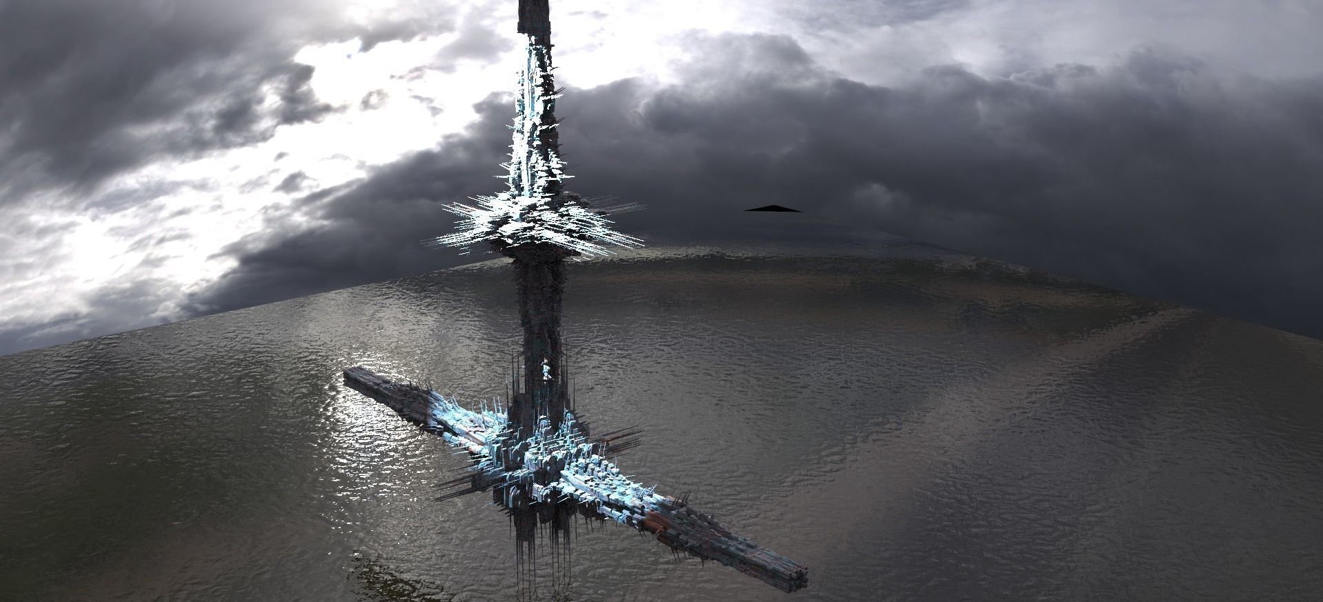 Floating Spaceport in the cloads 3D model_1