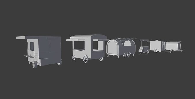 Set of trading kiosks Low-poly 3D model