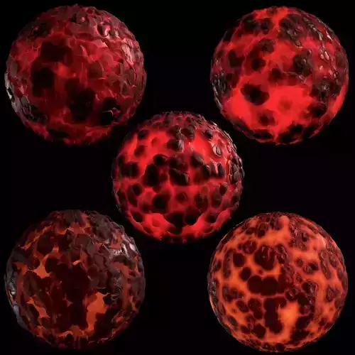 5 Obsidian Rock Lava Ground Terrain Red Material PBR
