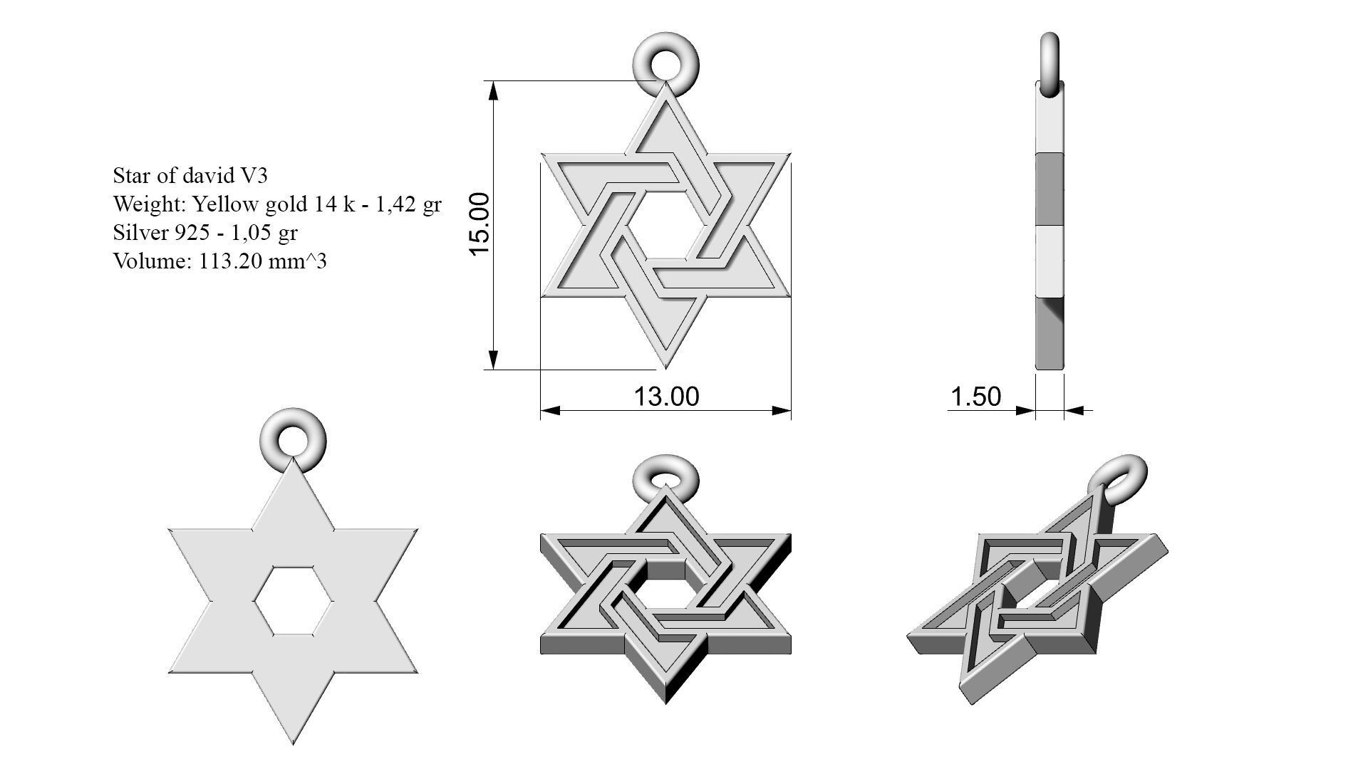 Star of david V3 3D print model_6