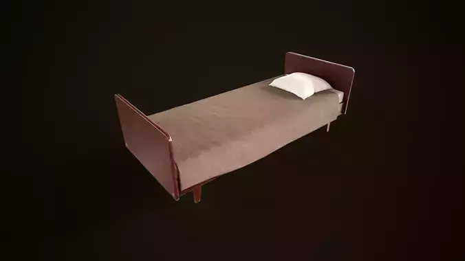 Old simple single bed Low-poly 3D model