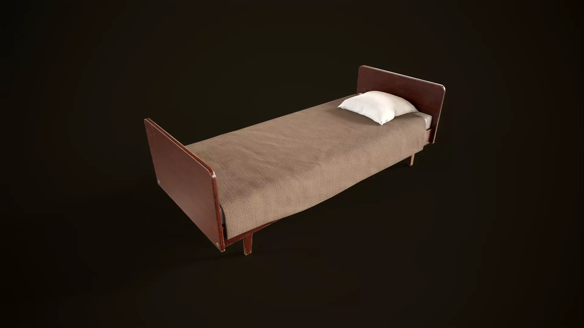 Old simple single bed Low-poly 3D model