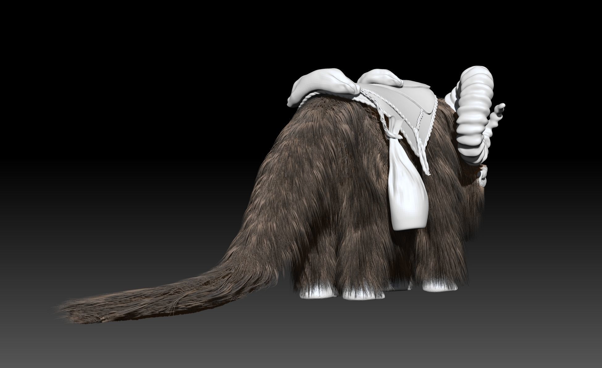 Bantha animal with long hair and horns 3D print model_5