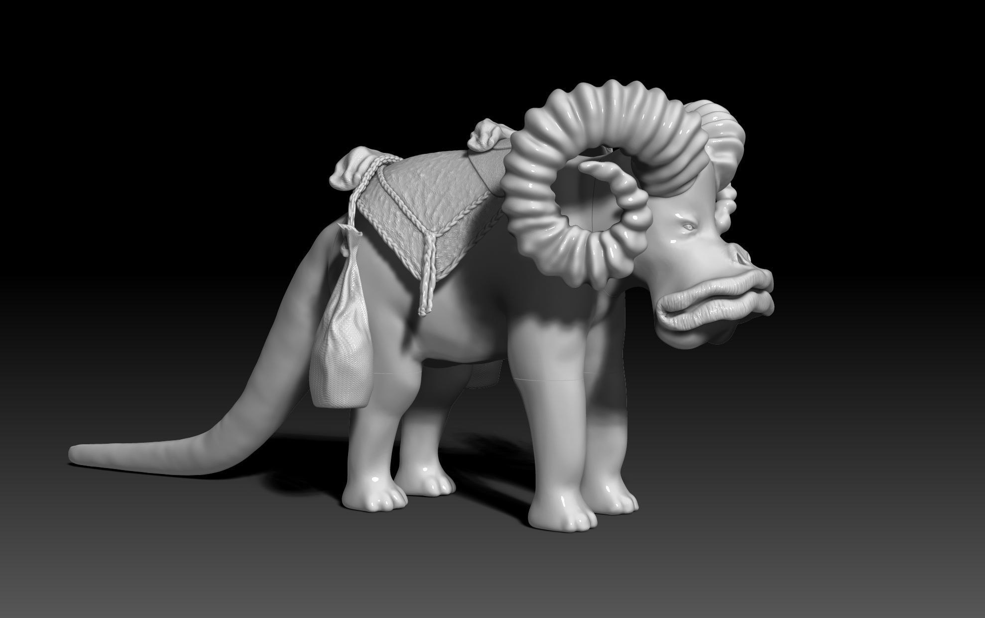 Bantha animal with long hair and horns 3D print model_1