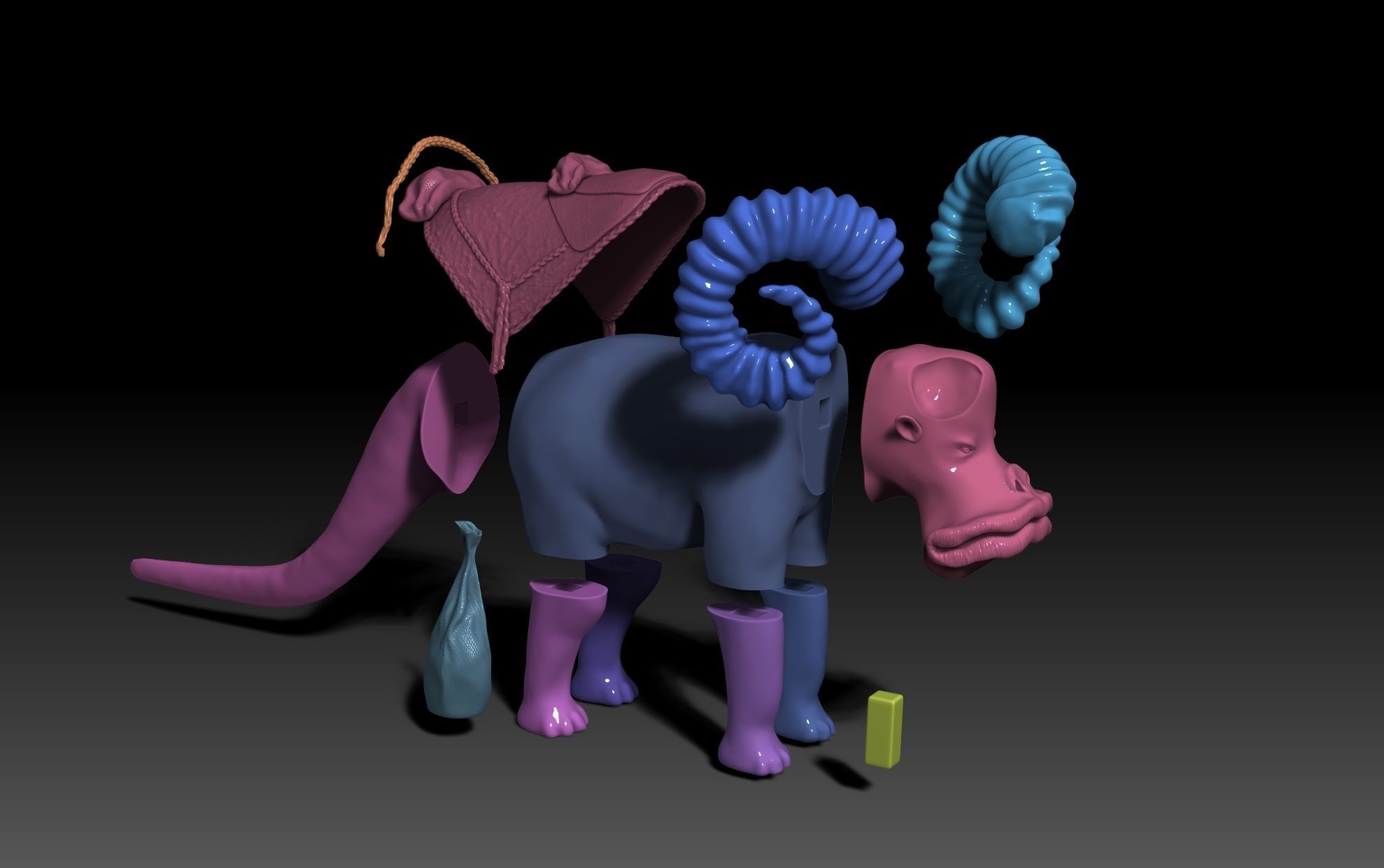 Bantha animal with long hair and horns 3D print model_11