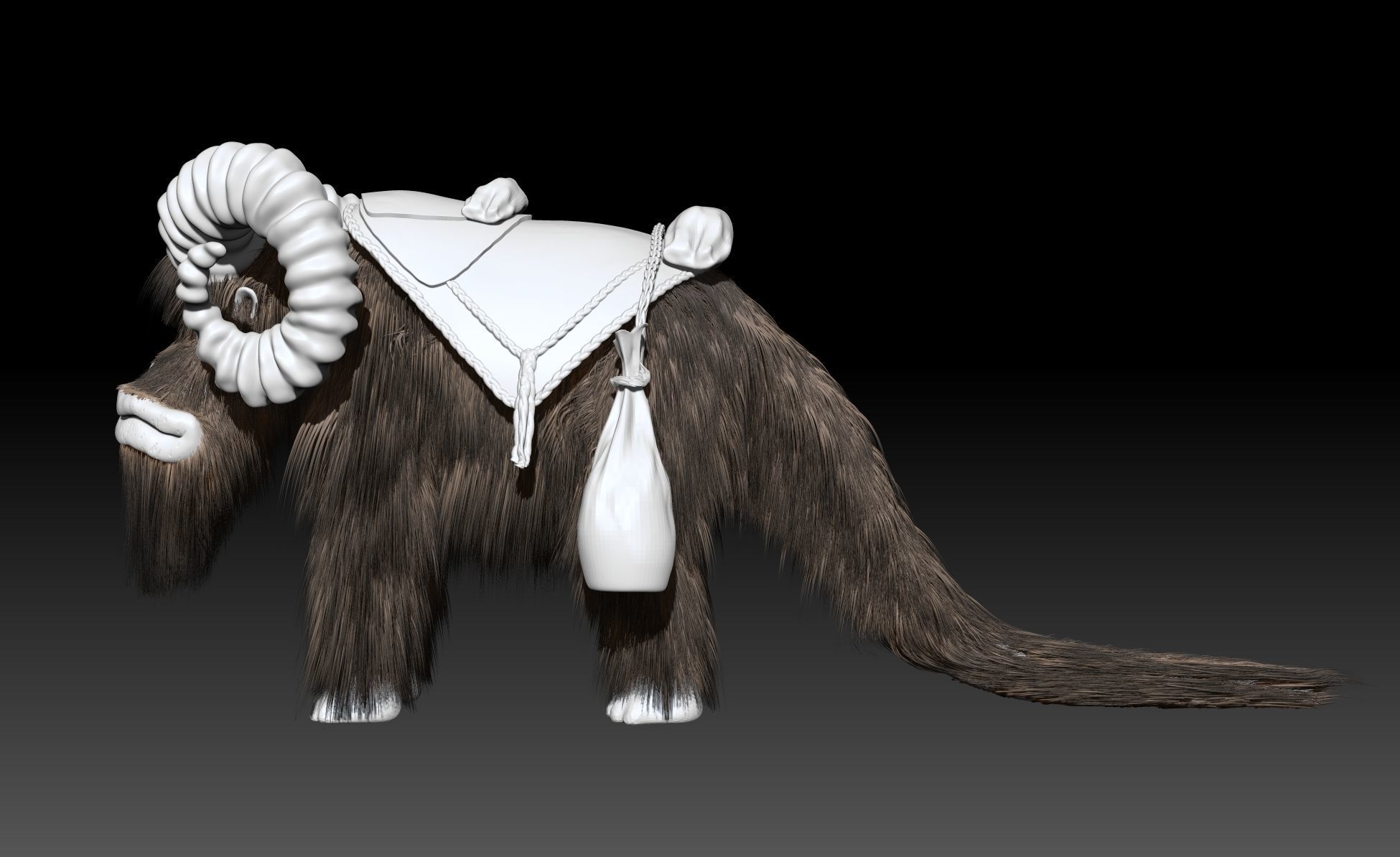 Bantha animal with long hair and horns 3D print model_7