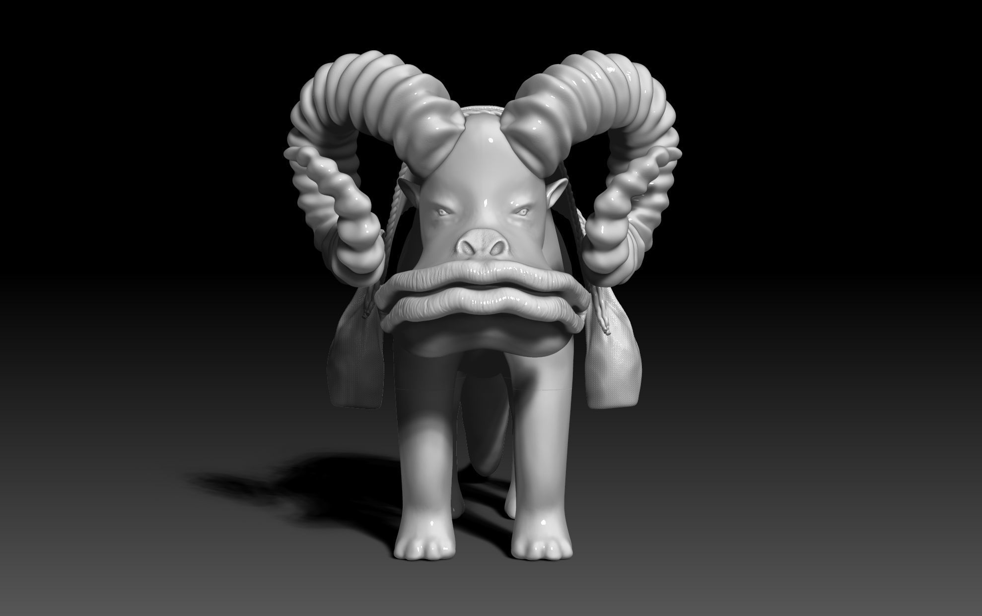 Bantha animal with long hair and horns 3D print model_8