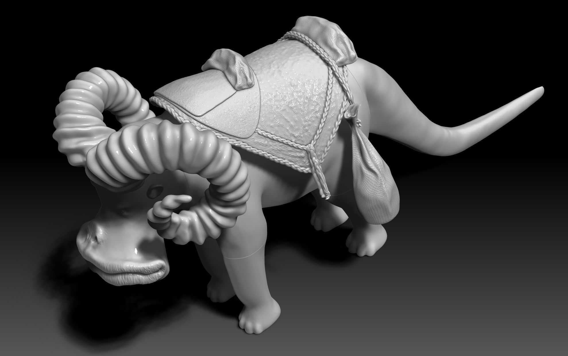 Bantha animal with long hair and horns 3D print model_6