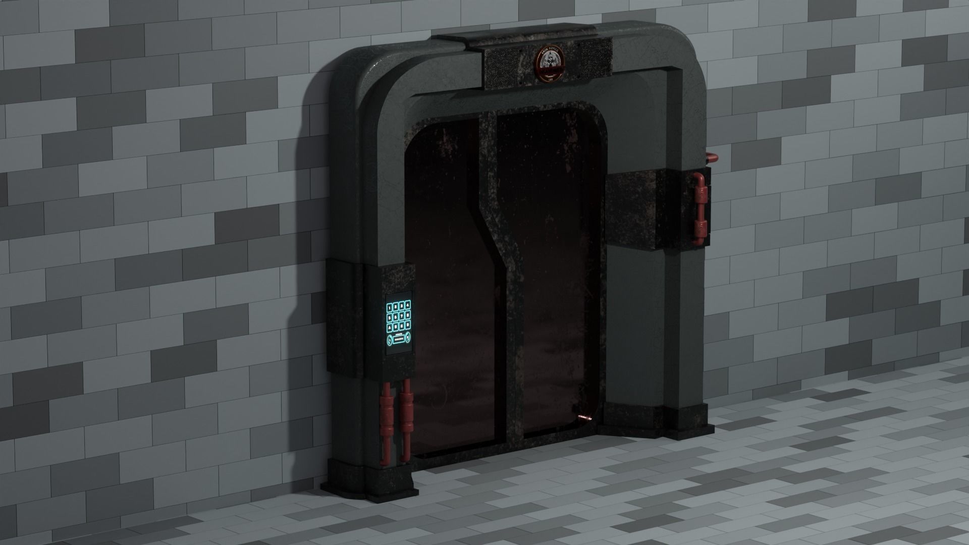 Sci-Fi Rigged Door with Call of Duty Taskforce 141 3D logo Low-poly 3D model_6