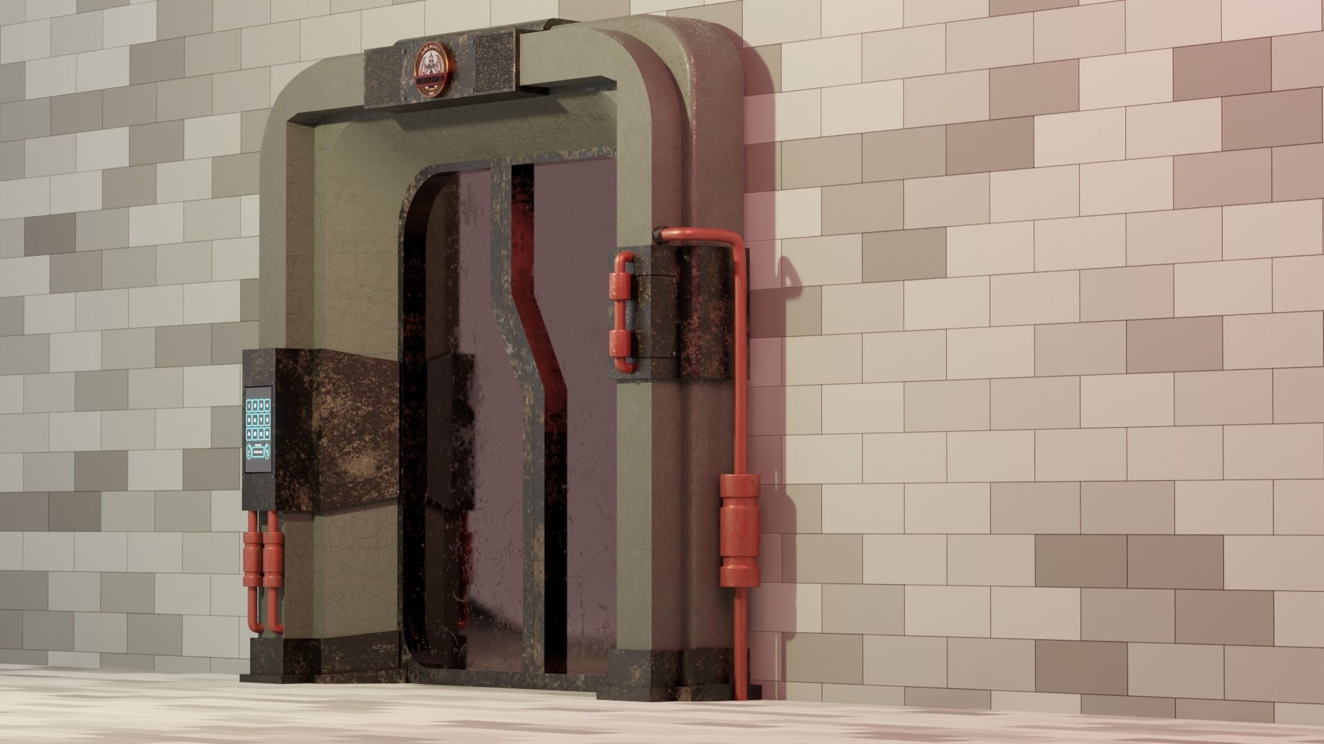 Sci-Fi Rigged Door with Call of Duty Taskforce 141 3D logo Low-poly 3D model_5